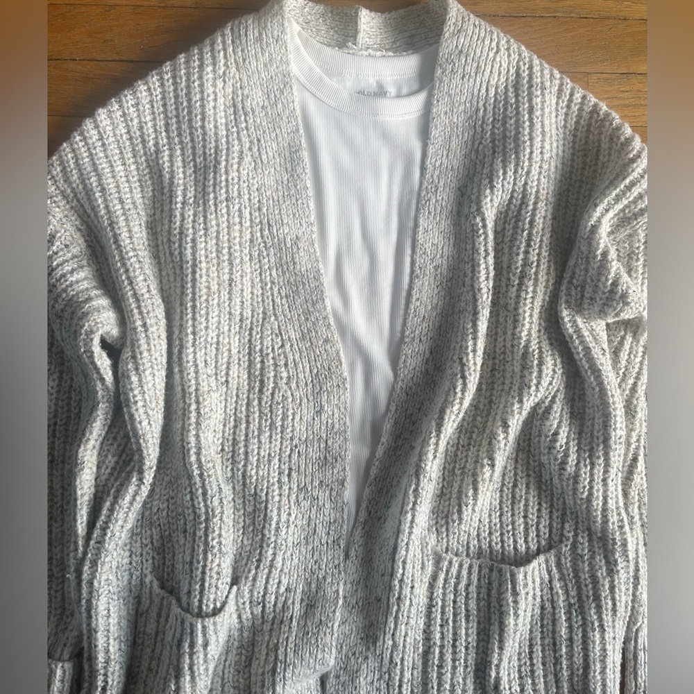 Nwot Rachel Zoe Chunky Knit CARDIGAN Oatmeal OFF WHITE Long Pockets Open XL - Picture 3 of 6